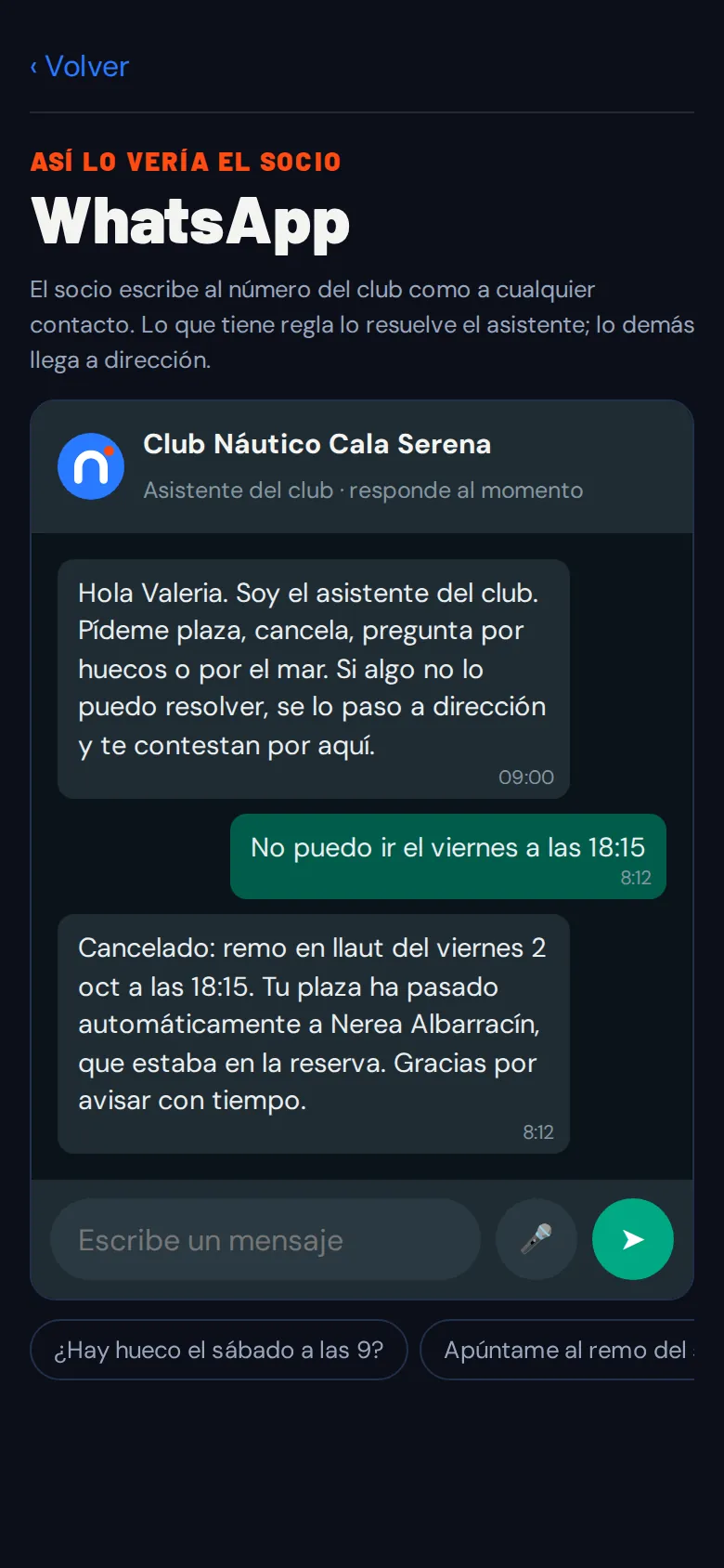 Pantalla de Nautelia: asistente de ia en whatsapp